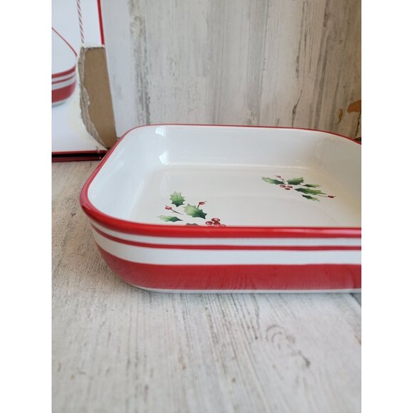 Lenox NEW holiday platter tray mistletoe serving Xmas square decor red green - Picture 3 of 11